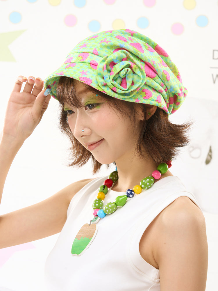 FRUITS Strawberry 3D Flower Knit Hat | Decora Kei Cute Bucket Hat hat Fruits