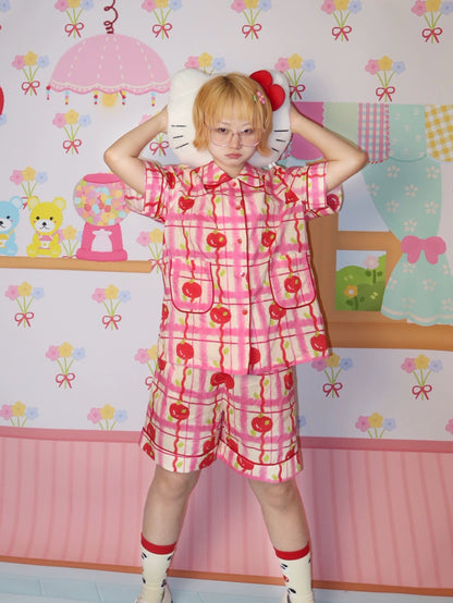 LULULULU - Handmade Apple Button Cotton Pajama Set pajama LULULULU