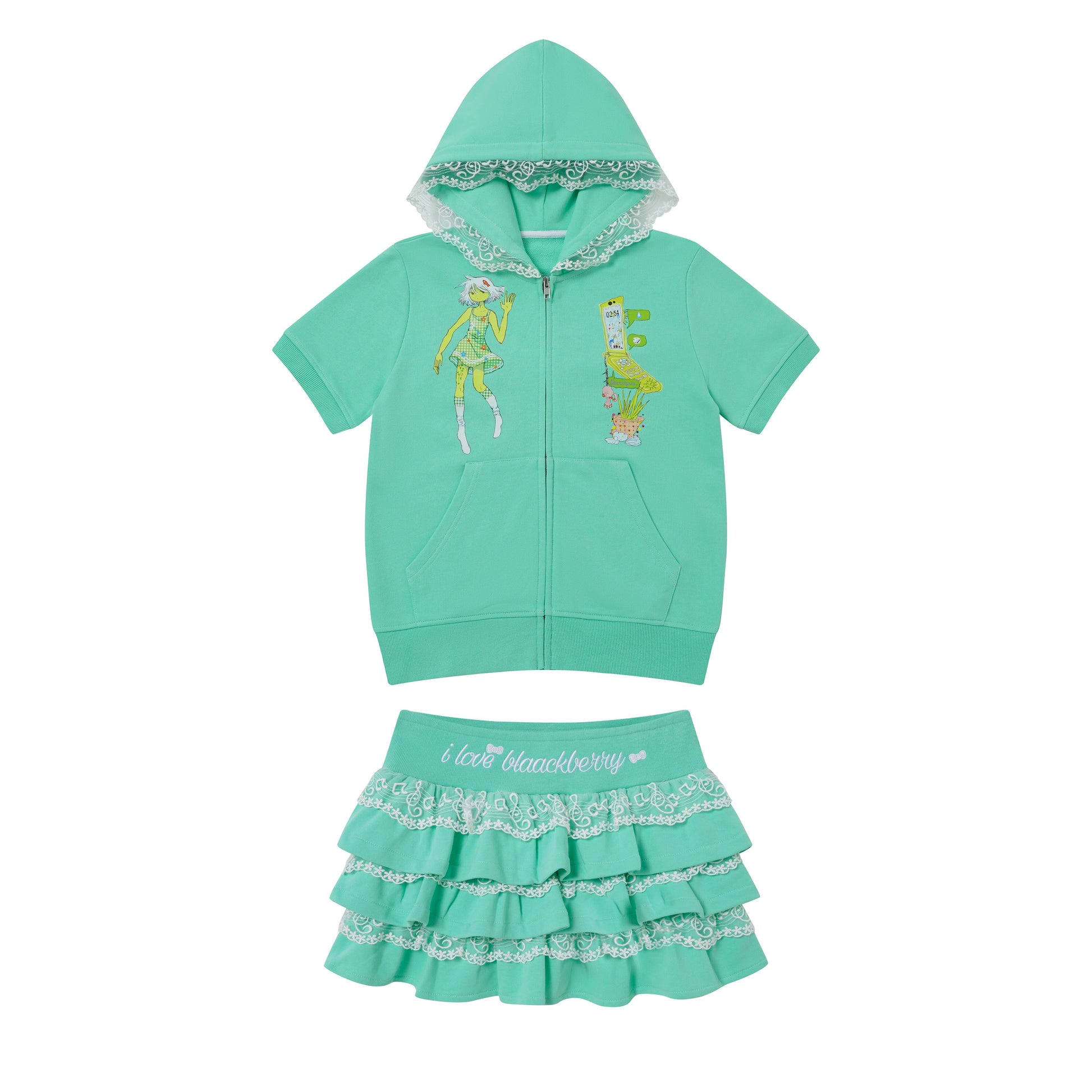 BlackBerry - Mint Green Y2K Two-Piece Skirt Set set BlackBerry M
