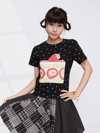FRUITS - Black Strawberry Print Tee tshirt Fruits