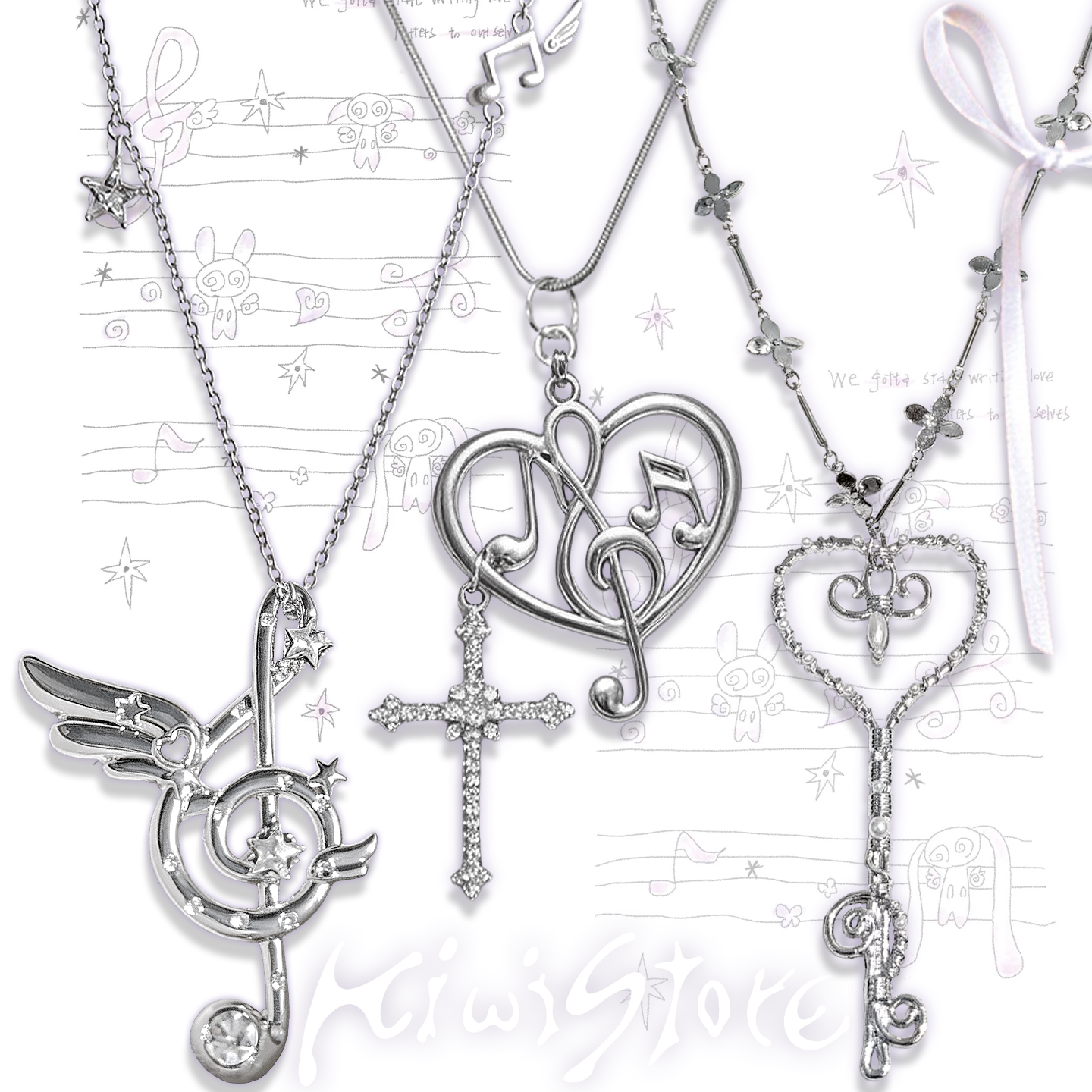 Kiwi Store - Y2K Angel Note Necklace accessory kiwi store