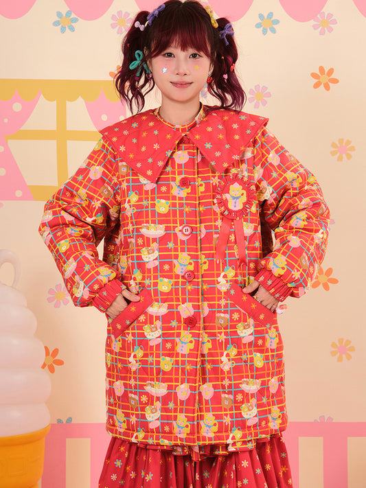 NIKKOU - Kawaii Doll Collar Quilted Cotton Coat coat Nikkou home