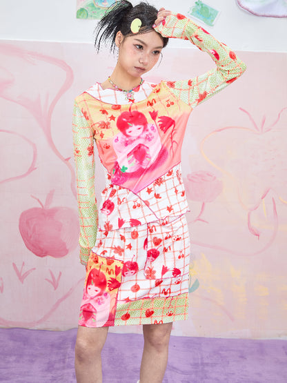 Moon Meadow – Y2K Mesh Cartoon Print Slim Top & Skirt Set set Moon Meadow