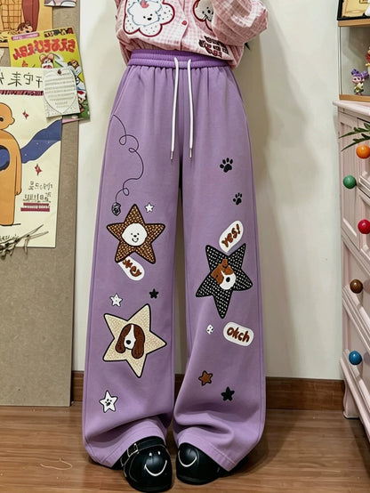 BIBULU - Purple Puppy Print Wide-Leg Pants pants BIBULU
