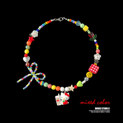 DuoXi - Kawaii Necklace HelloKitty Bow Beaded Choker necklace DuoXi