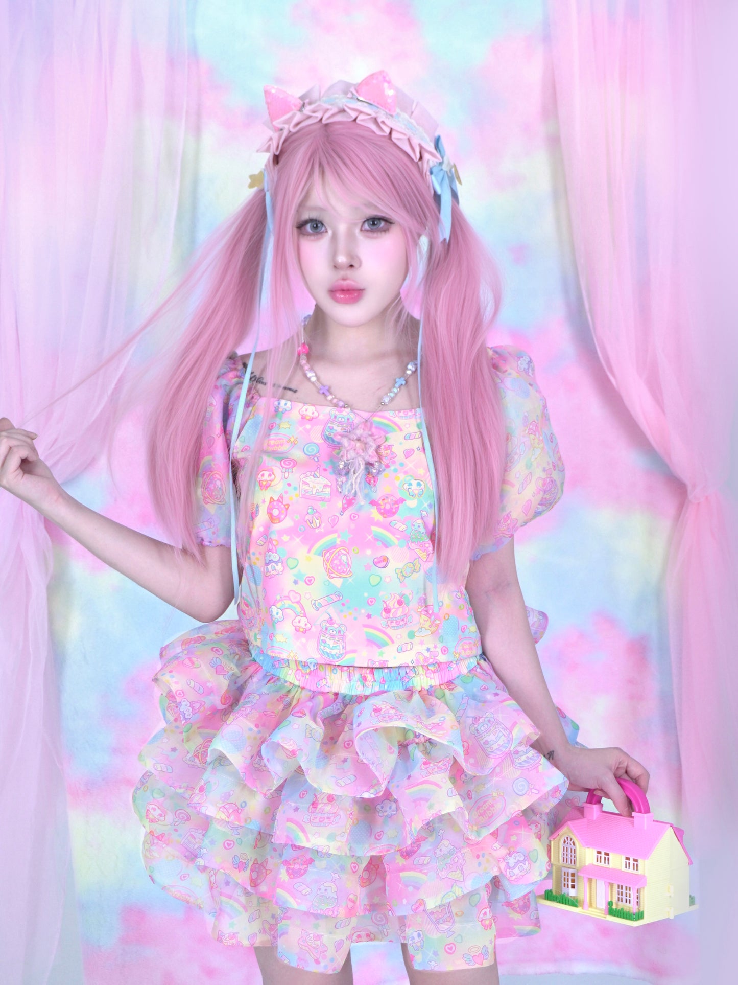 Dream Bubble Decora Outfit | Harajuku Macaron Tulle Skirt Set set Dream Bubble