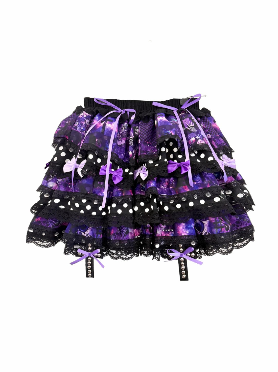 RedDevil - Black & Purple Starry Dot Lace Puff Skirt skirt Red Devil