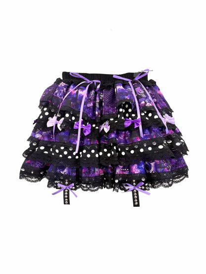 RedDevil - Black & Purple Starry Dot Lace Puff Skirt skirt Red Devil