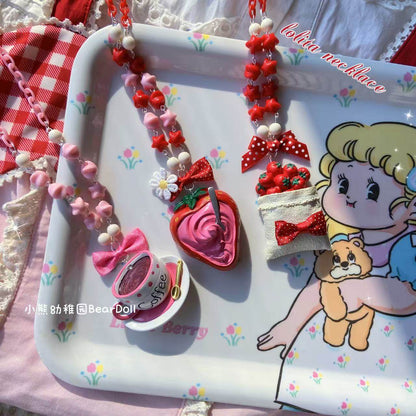 Bear Doll - Strawberry Cake Beaded Necklace necklace Bear Doll