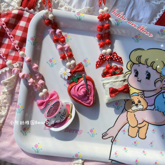 Bear Doll - Strawberry Cake Beaded Necklace necklace Bear Doll