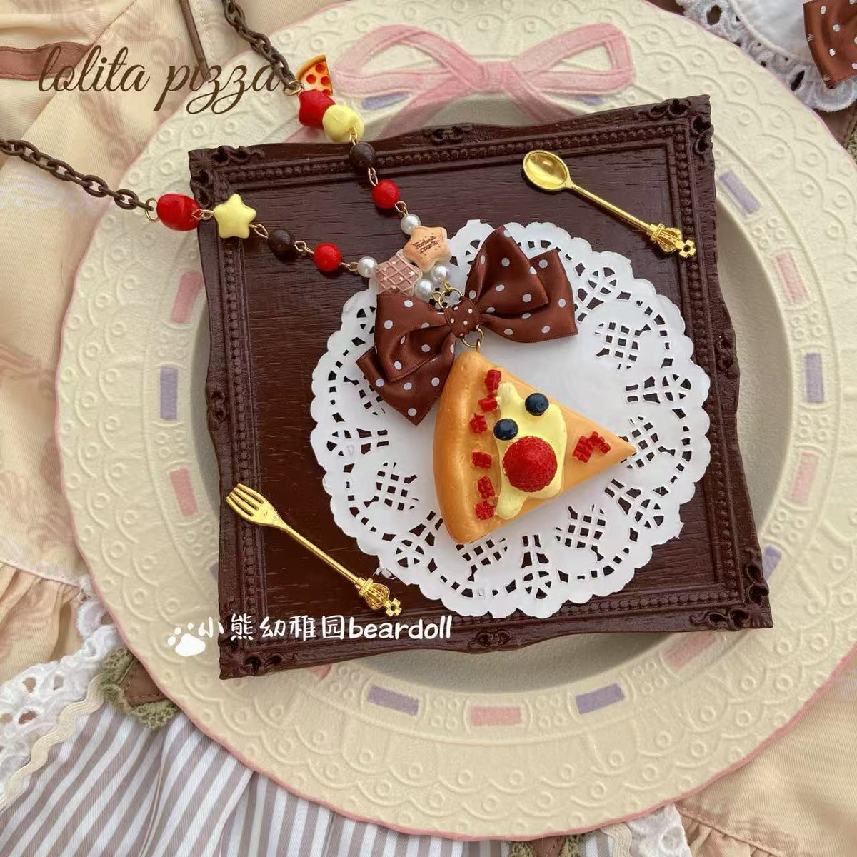 Bear Doll - Pizza Beaded Statement Necklace