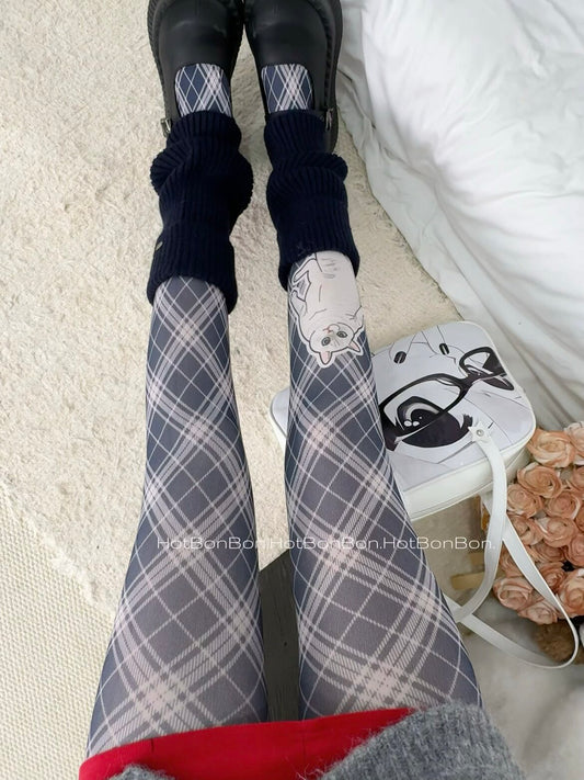 Hot BonBon - Blue Cat Argyle Tights tights Hot BonBon