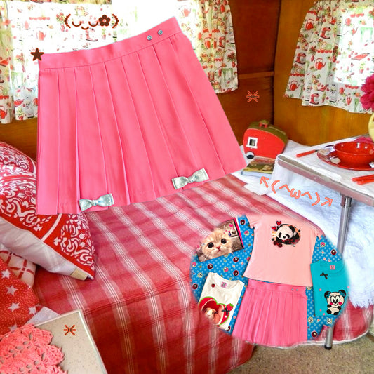 Bodytalk - Bow Pleated Mini Skirt | Kawaii Japanese Girly Harajuku Skirt skirt bodytalk