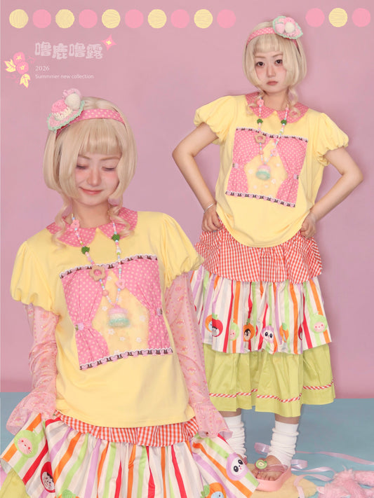 Lulululu - Yellow Polka Puff Tee shirt LULULULU