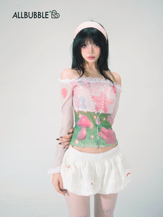 Allbubble - Pink Dreamcore Mesh Top shirt Allbubble