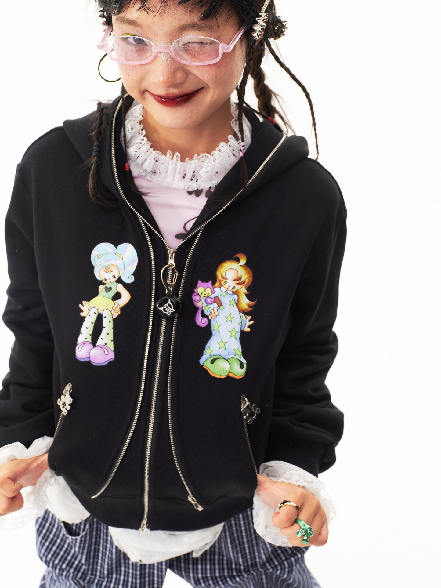 sillysis - Kawaii Black Girl Zip Hoodie hoodie sillysis