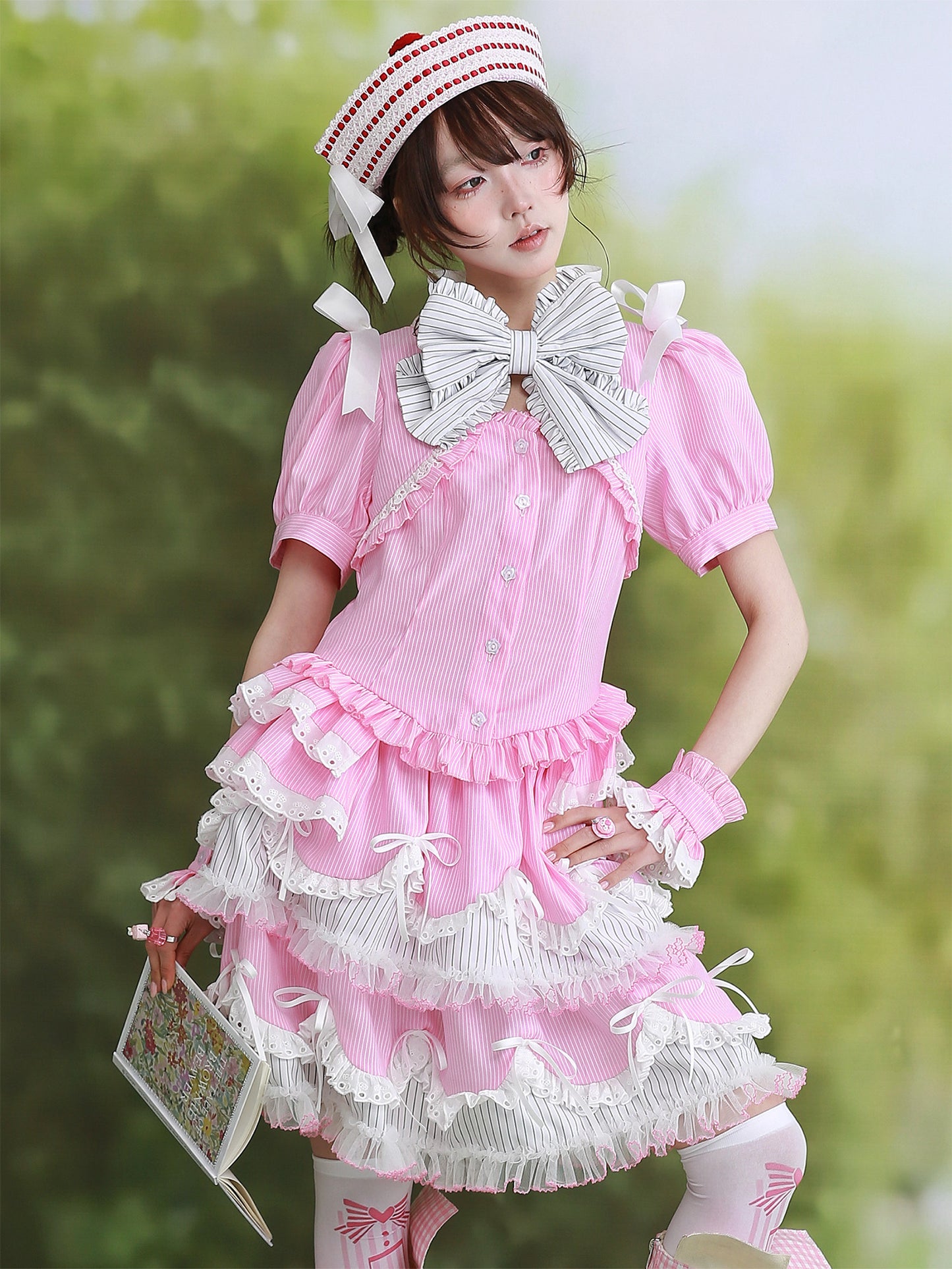 SOS MEME CLUB - Pink Stripe Lolita Blouse blouse SOS MEME CLUB