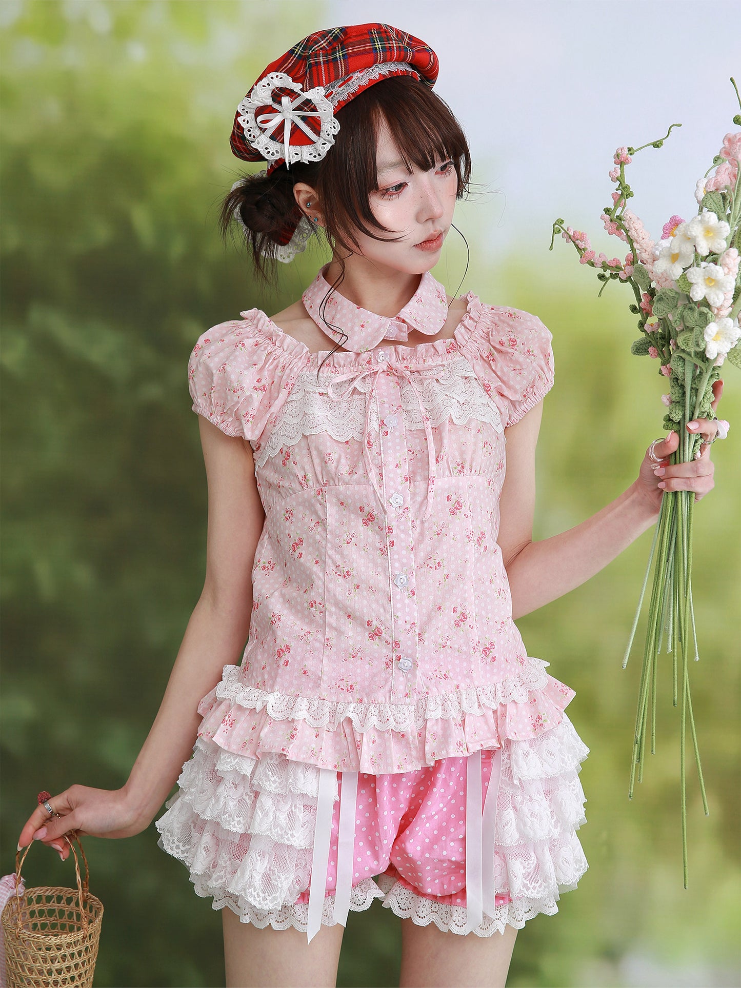 SOS MEME CLUB - Pink Polka Lolita Blouse blouse SOS MEME CLUB