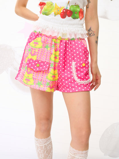 FRUITS Polka-Dot Shorts | Pink Patchwork Lounge Shorts shorts Fruits