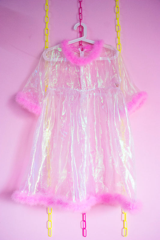Plastic Candy - Pink Feather Sheer Dress overskirt Plastic Candy White
