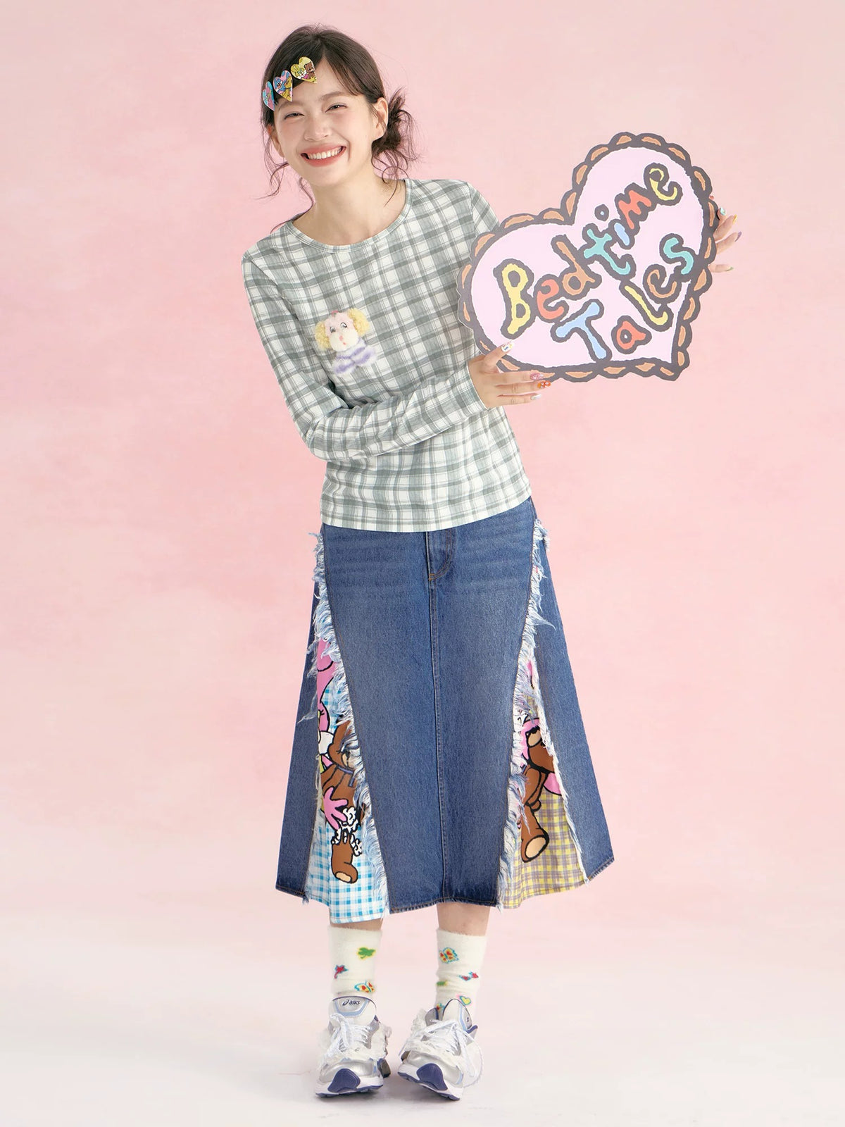 tntntutu - Washed Denim Patchwork A-Line Skirt skirt tntntutu