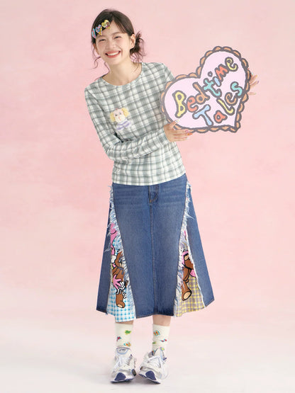 tntntutu - Washed Denim Patchwork A-Line Skirt skirt tntntutu