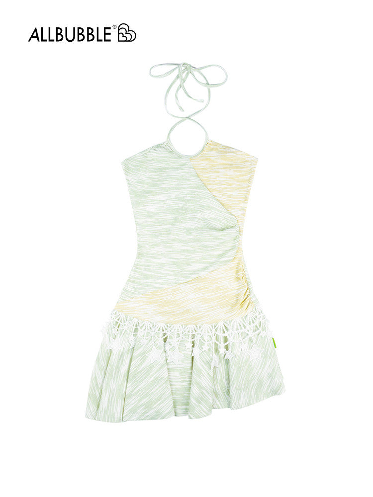 Allbubble - Yellow Green Star Halter Dress dress Allbubble