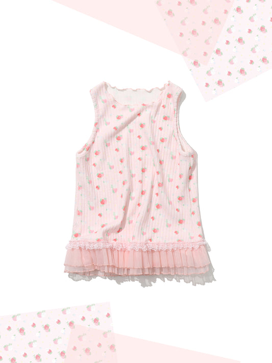 shishihshop Strawberry Frill Vest | Harajuku Layered Look Cotton Ruffle Tank Top vest shishihshop