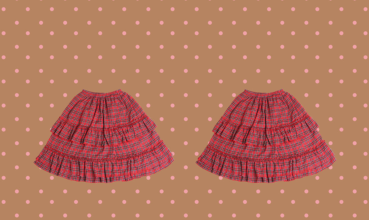 NIKKOU - Red Plaid Ruffle Maxi Skirt skirt Nikkou home