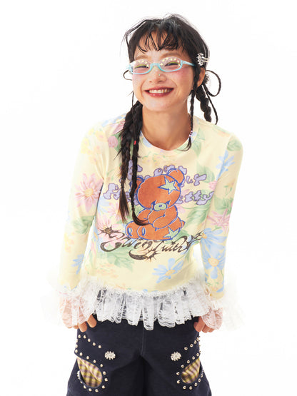 sillysis - Kawaii Bear Lace Tee shirt sillysis