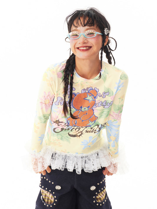 sillysis - Kawaii Bear Lace Tee shirt sillysis