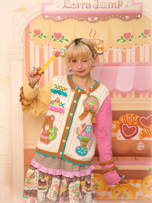 Lutra Jump - Decora Kei Beige Melon Knit Cardigan cardigan Lutra Jump