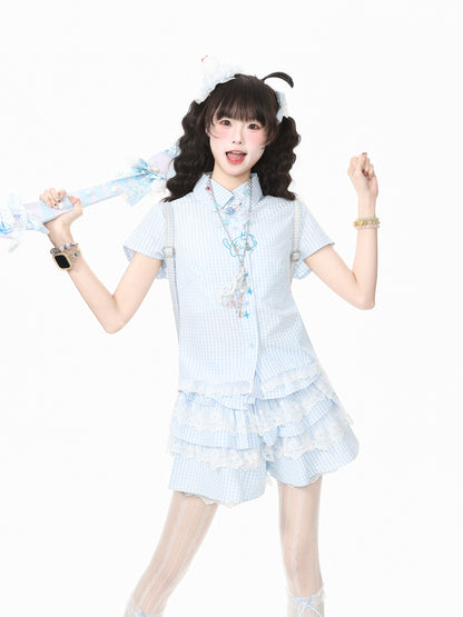 Languid Park - Lace Bow Shirt & Mini Skirt Set set Languid Park