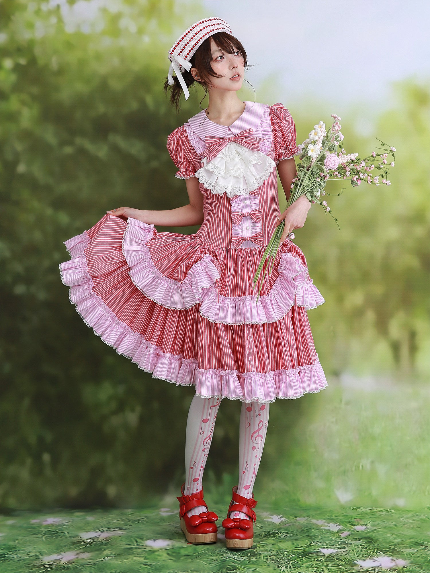 SOS MEME CLUB - Red Stripe Lolita Dress dress SOS MEME CLUB