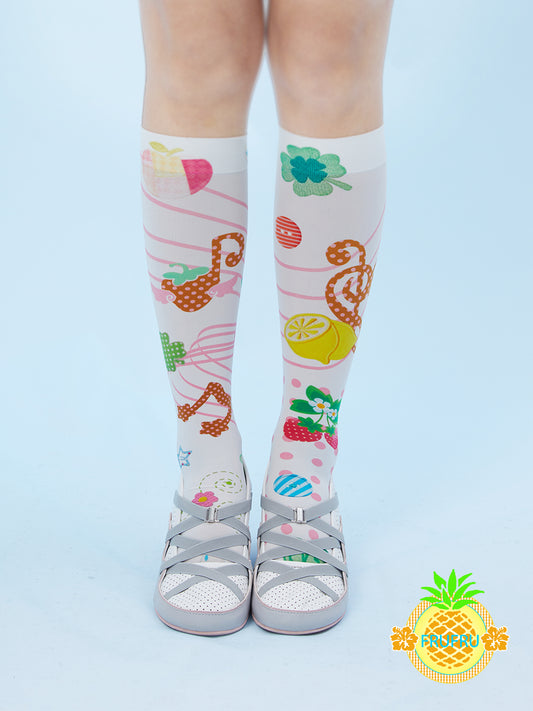 Frufru White Music Note Print Stockings | Cute Stretchy Tights sock frufru