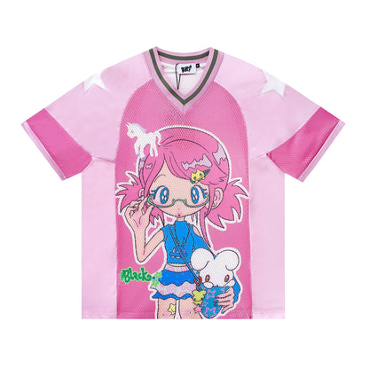 BlackBerry - Pink Graphic Girl Oversized Jersey Top shirt BlackBerry S