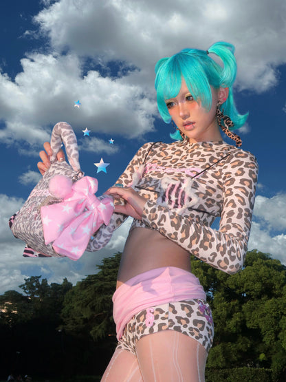 SelfishGhost - Leopard Bow Embroidered Handbag bag SelfishGhost