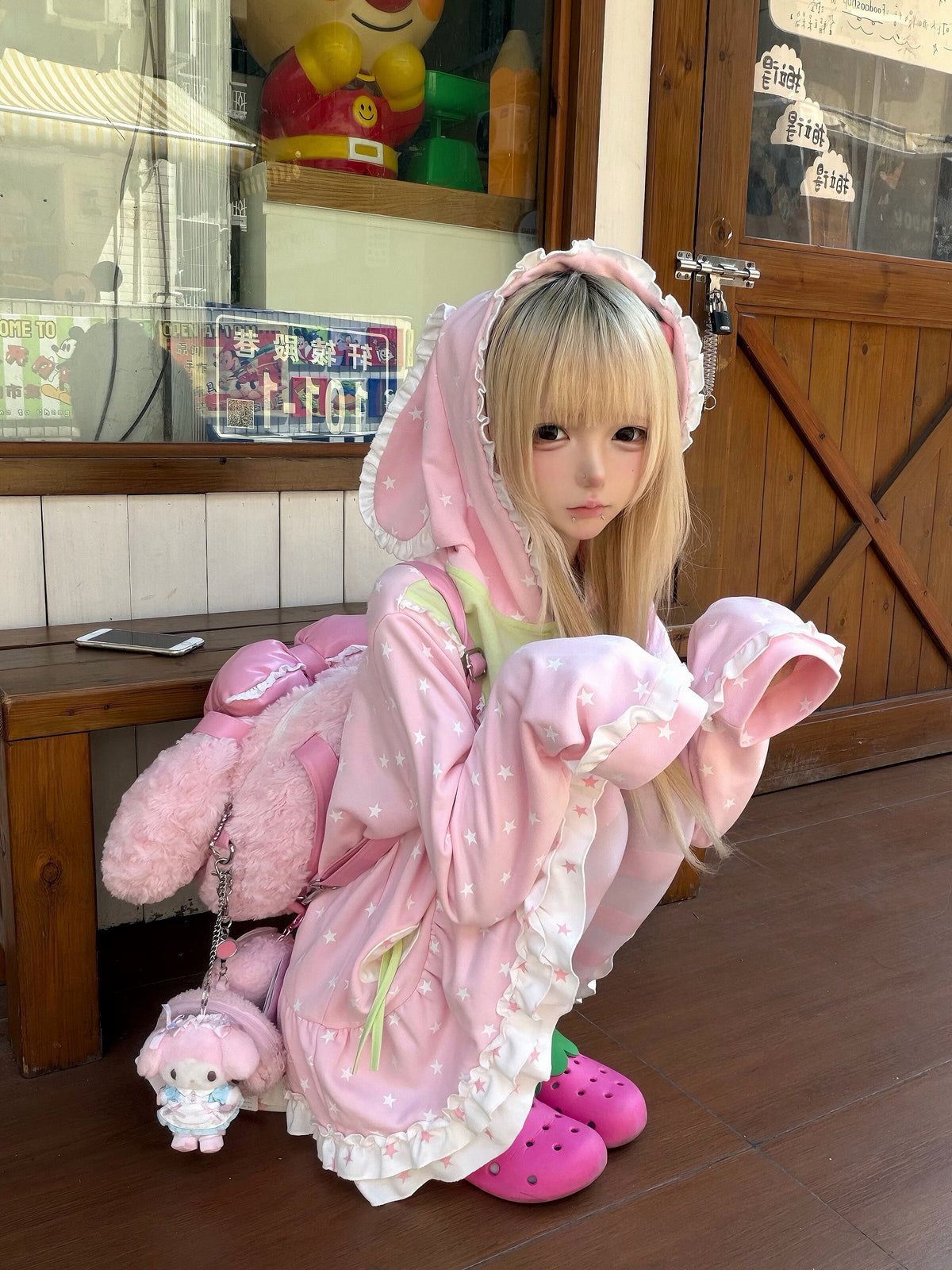 Three Poisons - Pink Bunny Ear Zip-Up Hoodie hoodie Three Poisons