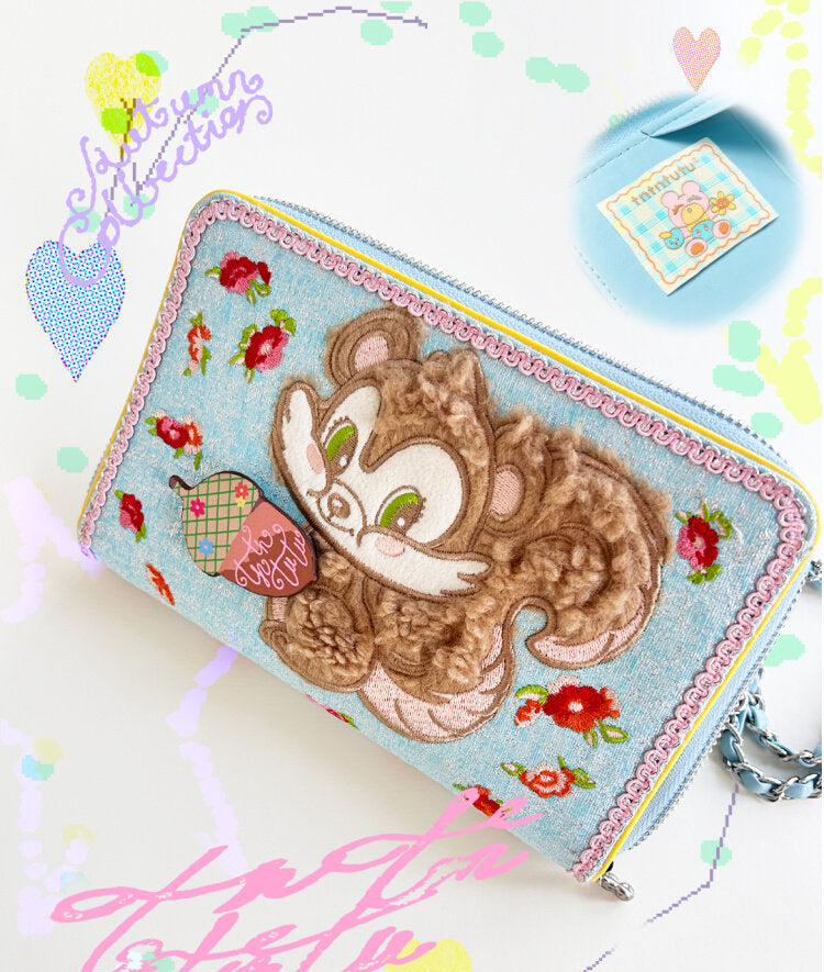 tntntutu - Blue Plush Pinecone Embroidered Passport Bag bag tntntutu