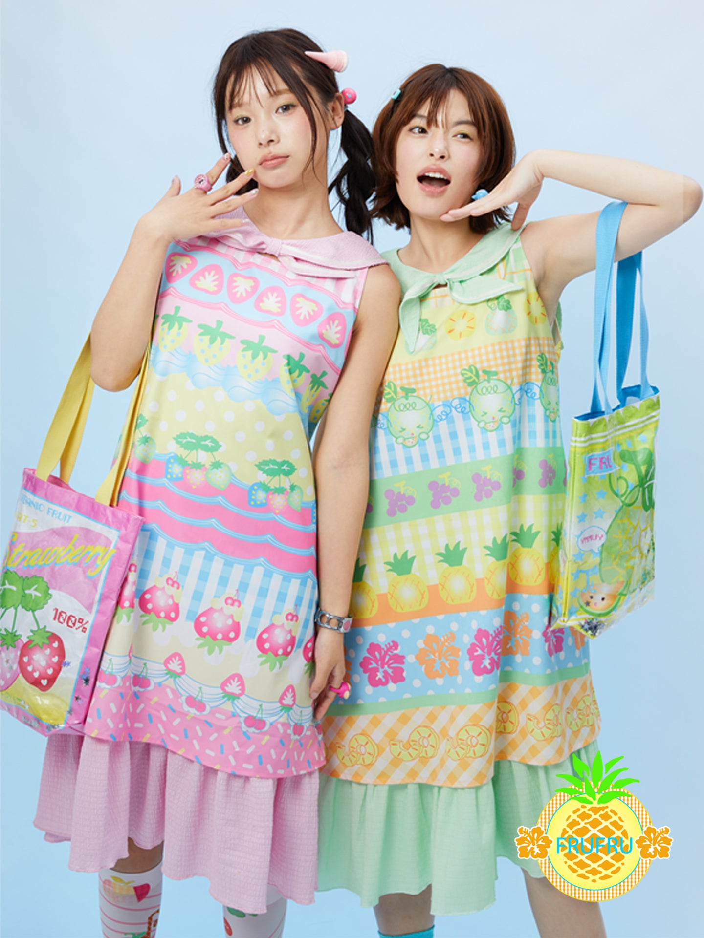 frufru - Kawaii Fruit Print Cotton Sailor Collar Dress for Summer dress frufru