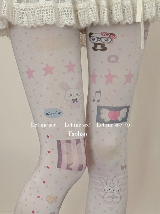LET ME SEE - Cute Cartoon Printed Tights tights let me see