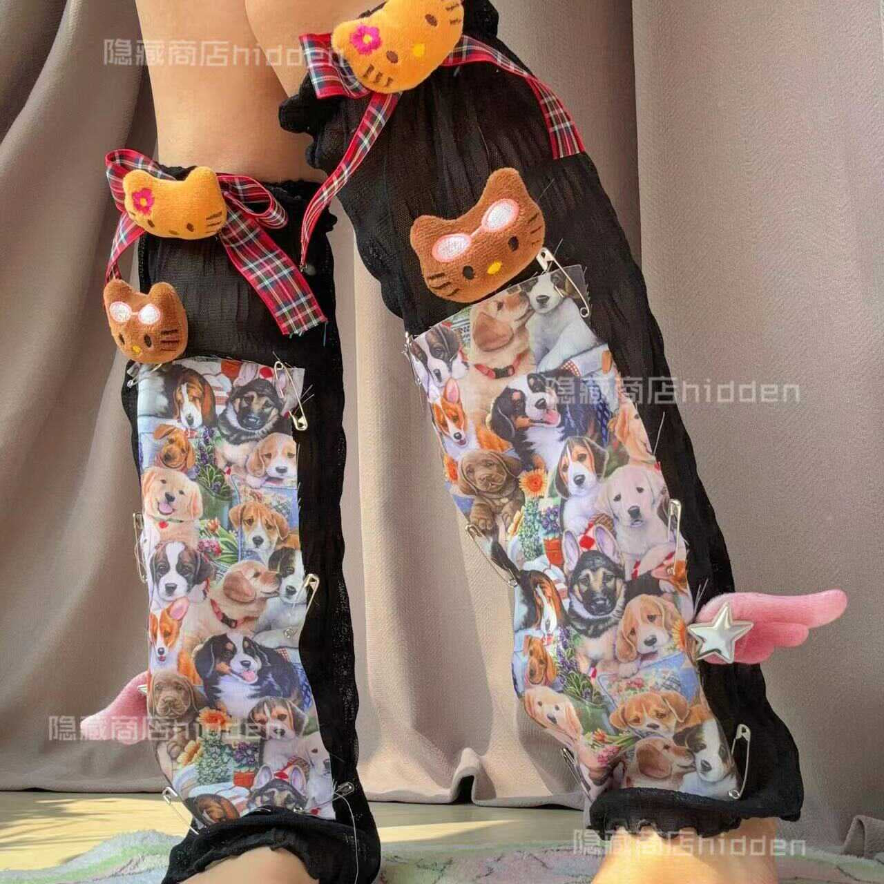 Hidden - Black Y2K Layered KT Cat Leg Warmers leg warmmers hidden