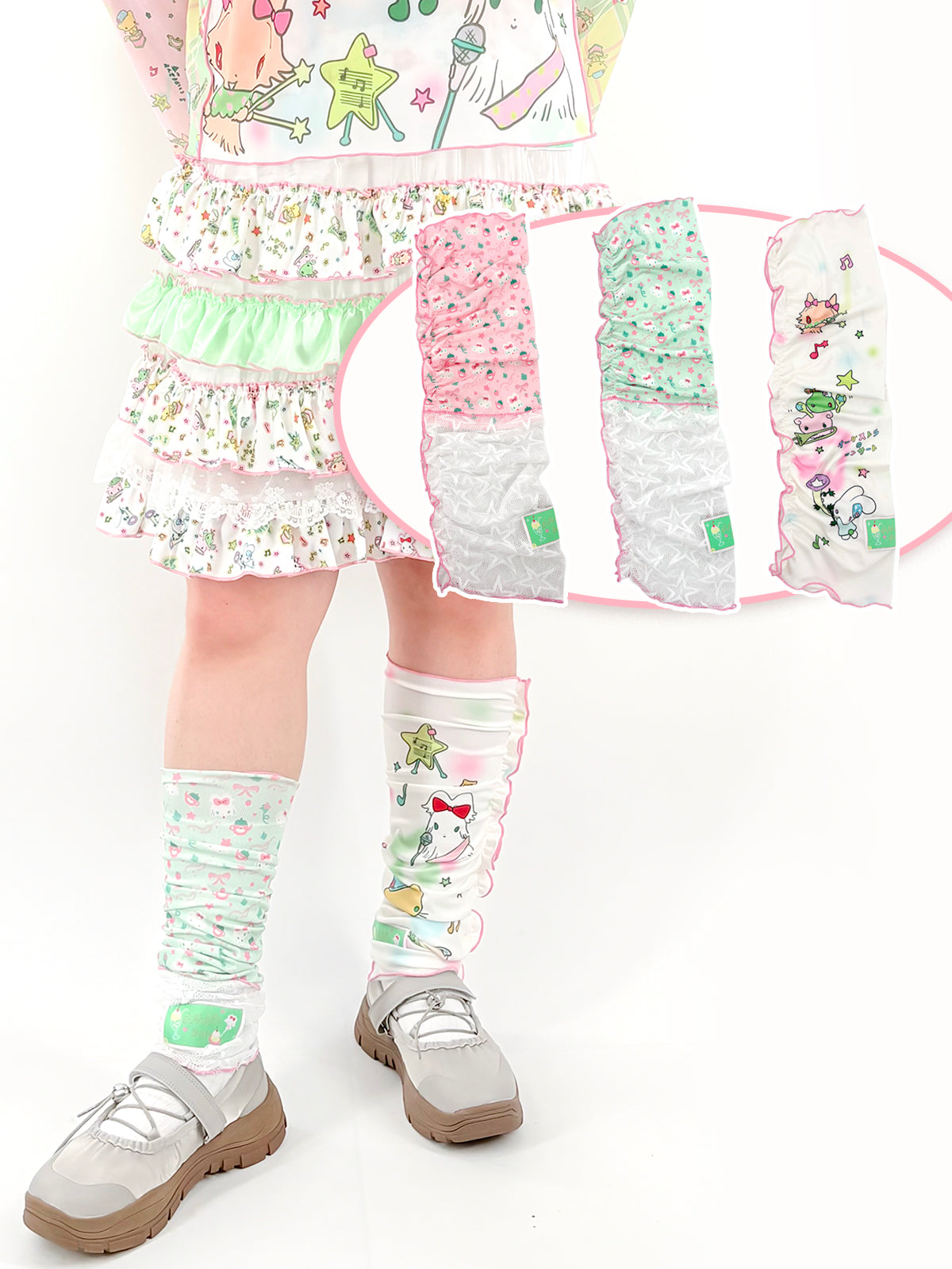 shishihshop – Kawaii Ice Cotton Lace Leg Warmers with Print leg warmmers shishihshop