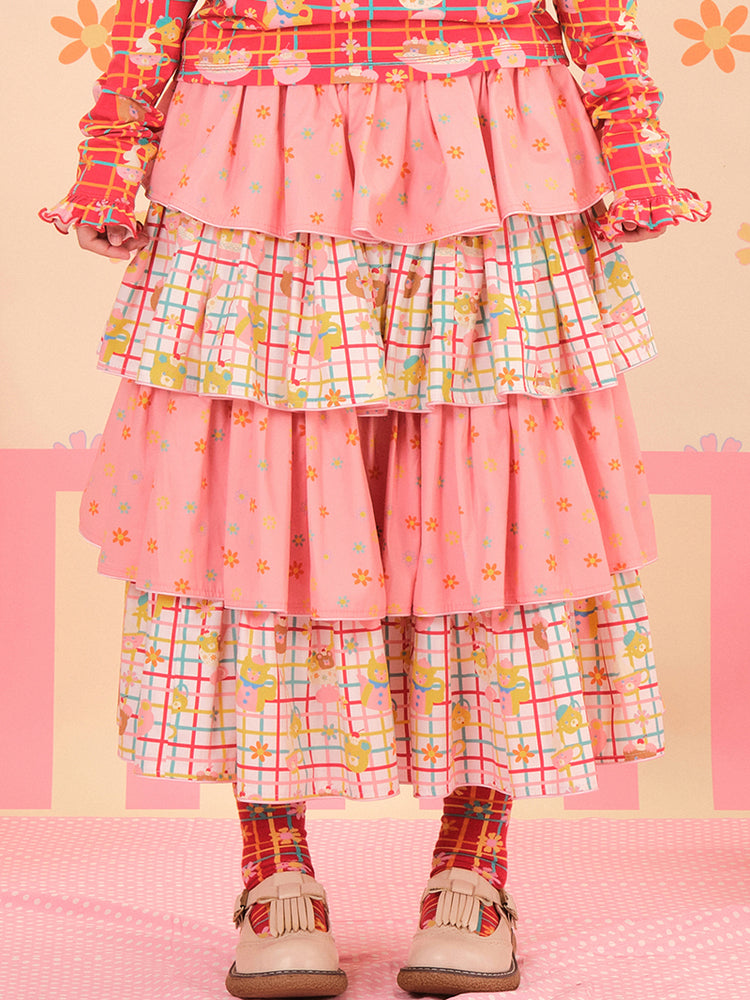 NIKKOU - Kawaii Two-Tone Cake Skirt Lolita skirt Nikkou home S Pink