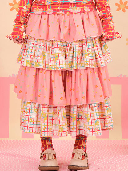 NIKKOU - Kawaii Two-Tone Cake Skirt Lolita skirt Nikkou home S Pink