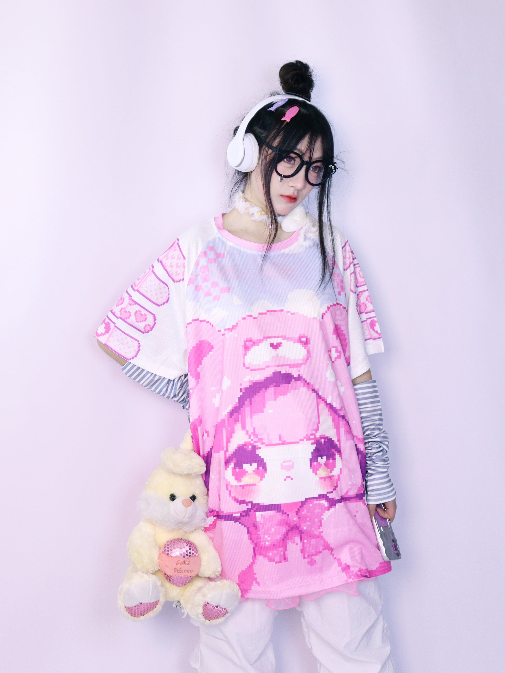 LEERROO - Y2K Decora Alt Graphic Tee with Strawberry Bear Print tshirt Leerroo