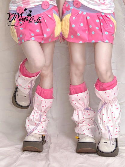YJM with biubiu - Pink Polka Drawstring Socks leg warmmers YJM with biubiu