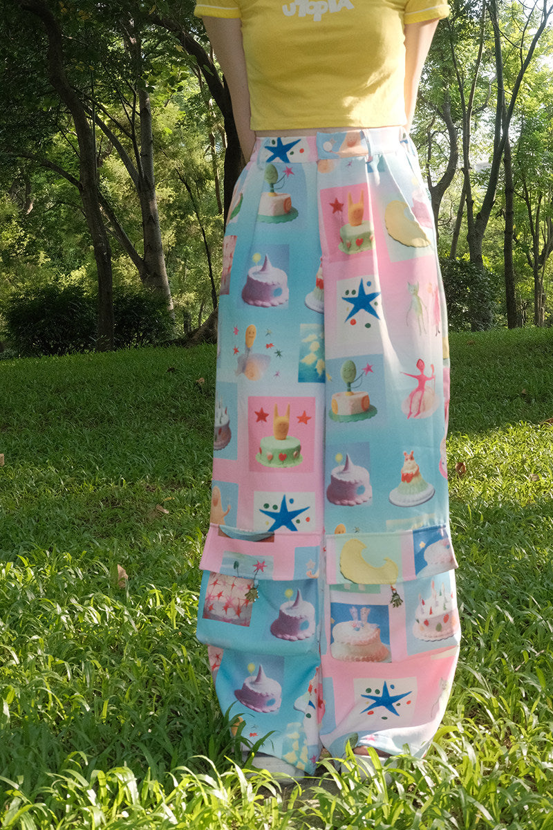No Blue Today - Dream Cake Print Wide Leg Pants pants No Blue Today