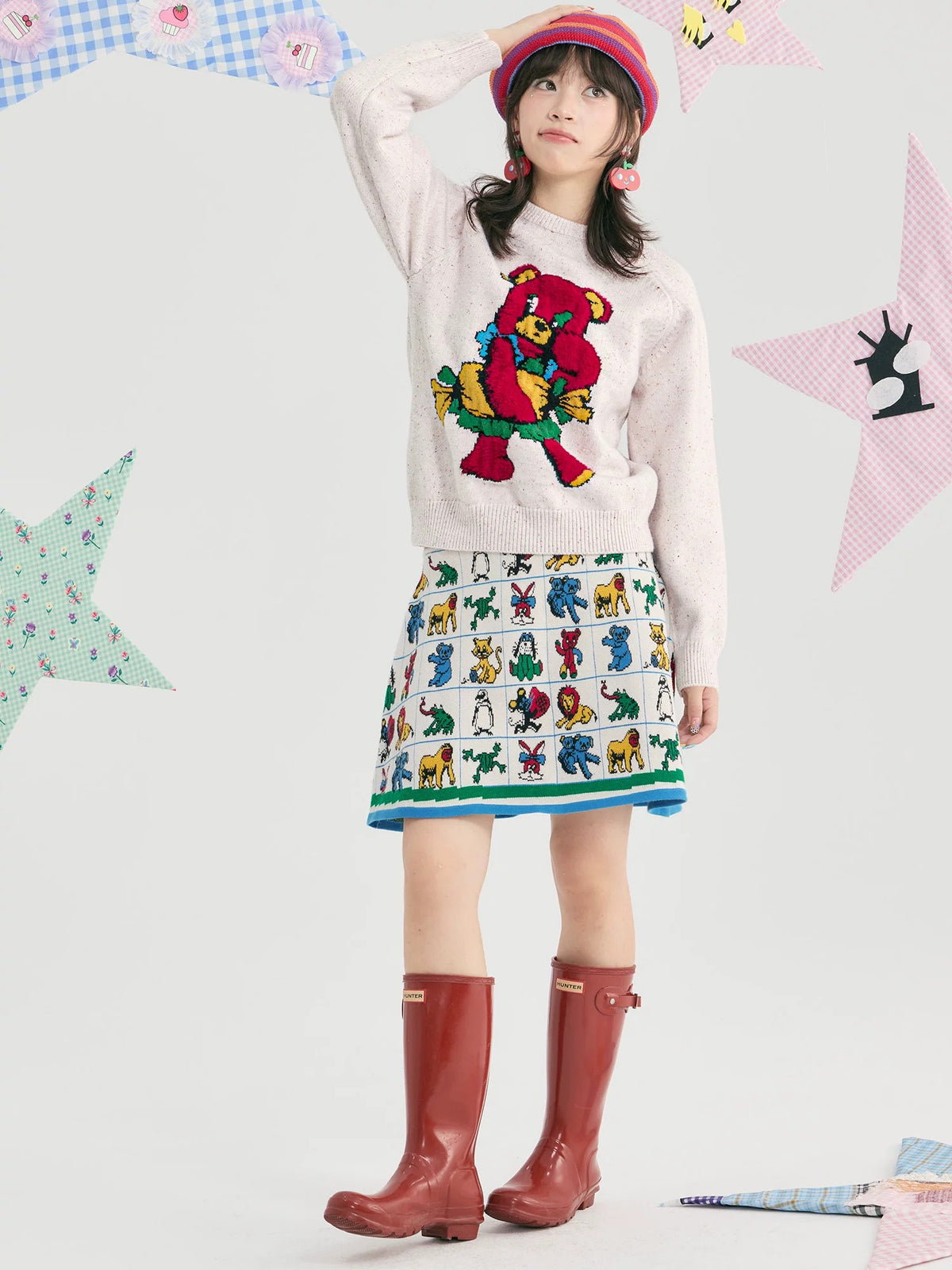 tntntutu - Colorful Animal Jacquard Knit A-Line Skirt skirt tntntutu