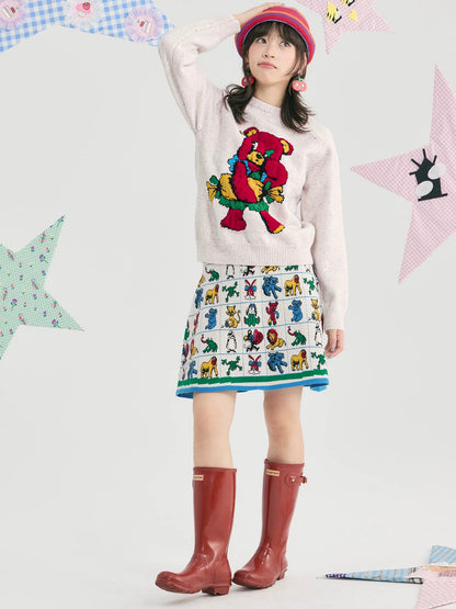 tntntutu - Colorful Animal Jacquard Knit A-Line Skirt skirt tntntutu